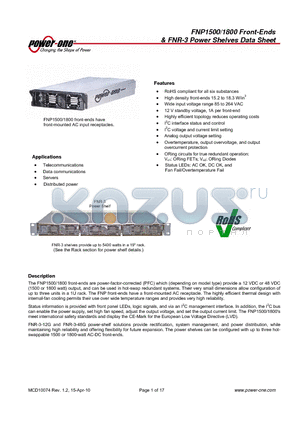 FNP1500-48G datasheet - Front-Ends & FNR-3 Power Shelves Data Sheet
