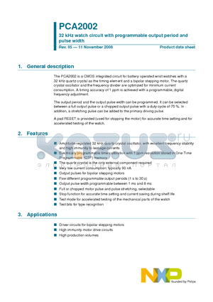 PCA2002CX8/5/1 datasheet - 32 kHz watch circuit with programmable output period and pulse width