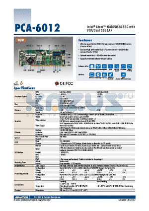 PCA-6012 datasheet - Intel^ Atom N455/D525 SBC with VGA/Dual GbE LAN