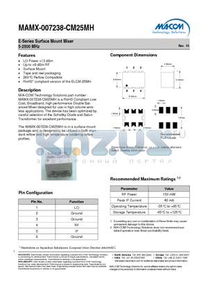 MAMX-007238-CM25MH_V5 datasheet - E-Series Surface Mount Mixer