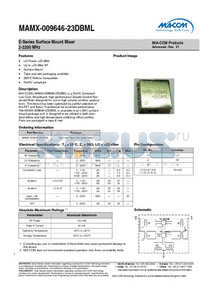 MAMX-009646-23DBML datasheet - E-Series Surface Mount Mixer 2-2200 MHz