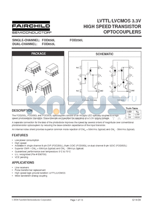 FOD050L datasheet - HIGH SPEED TRANSISTOR OPTOCOUPLERS