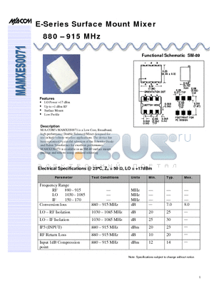 MAMXES0071 datasheet - E-Series Surface Mount Mixer 880 - 915 MHz