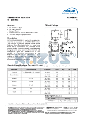 MAMXES0117 datasheet - E-Series Surface Mount Mixer 80 - 2500 MHz