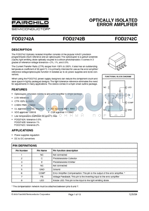 FOD2742C datasheet - OPTICALLY ISOLATED ERROR AMPLIFIER