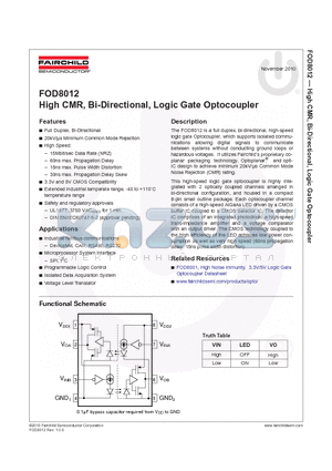 FOD8012 datasheet - High CMR, Bi-Directional, Logic Gate Optocoupler