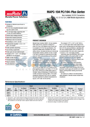 MAPC-104-5V datasheet - Non-Isolated, DC/DC Converters 3.3, 5.1 & 12.4, 46W Mobile Applications
