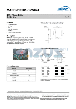 MAPD-010281-C2W024 datasheet - 2 Way Power Divider