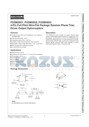 FODM3053 datasheet - 4-Pin Full Pitch Mini-Flat Package Random Phase Triac Driver Output Optocouplers