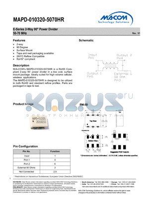 MAPD-010320-5070HR datasheet - E-Series 2-Way Power Divider