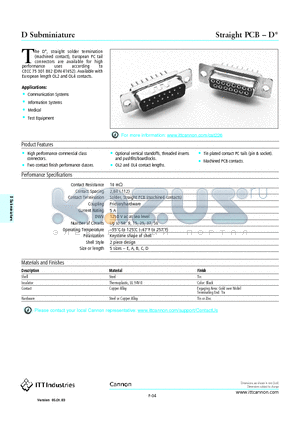 PCB-D datasheet - D Subminiature Straight