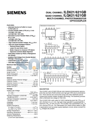 ILD621GB datasheet - MULTI-CHANNEL PHOTOTRANSISTOR OPTOCOUPLER