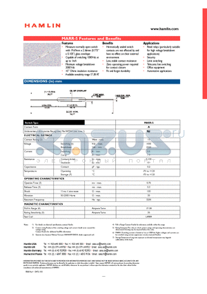 MARR-5 datasheet - Miniature normally open switch with 19.69mm x 2.66mm