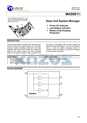 MAS9011A1GB06 datasheet - Solar Cell System Manager