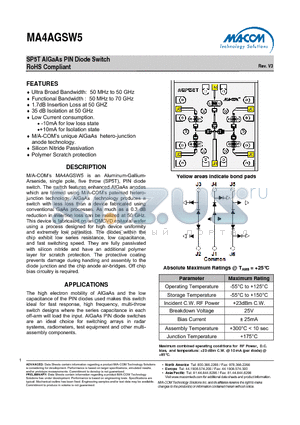 MASW-000555-13570G datasheet - SP5T AlGaAs PIN Diode Switch RoHS Compliant