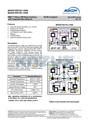 MASW-003102-13590 datasheet - HMIC Silicon PIN Diode Switches with Integrated Bias Network