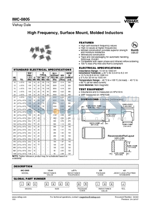 IMC-0805_07 datasheet - High Frequency, Surface Mount, Molded Inductors