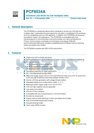 PCF8534A datasheet - Universal LCD driver for low multiplex rates
