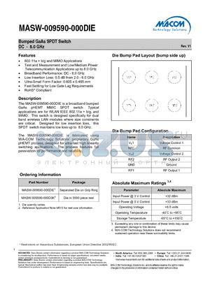 MASW-009590 datasheet - Bumped GaAs SPDT Switch