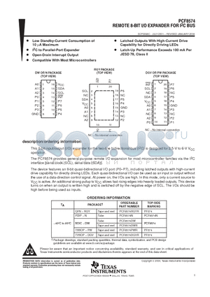 PCF8574A datasheet - REMOTE 8BIT I/O EXPANDER FOR I2C BUS