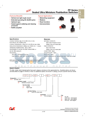 FP11SPB1TP00 datasheet - Sealed Ultra Miniature Pushbutton Switches