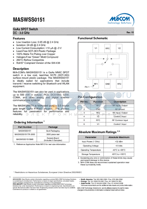 MASWSS0151SMB datasheet - GaAs SPDT Switch DC - 3.0 GHz