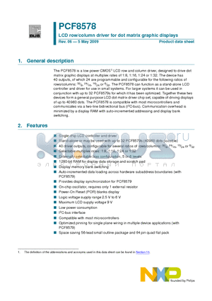 PCF8578T/1 datasheet - LCD row/column driver for dot matrix graphic displays