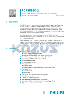 PCF8598C-2P datasheet - 1024 d 8-bit CMOS EEPROM with I2C-bus interface