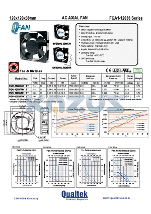 FQA1-12038 datasheet - Motor: Shaded Pole Induction Motor Motor Protection: Impedance Protected