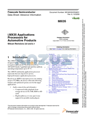 IMX35 datasheet - i.MX35 Applications Processors for Automotive Products