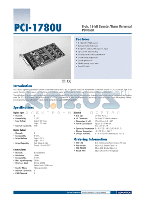 PCI-1780 datasheet - 8-ch, 16-bit Counter/Timer Universal PCI Card