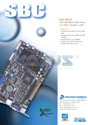 PCI-381LF datasheet - PCI VIA Mark CPU Card