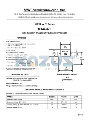 MAX-370 datasheet - HIGH CURRENT TRANSIENT VOLTAGE SUPPRESSOR