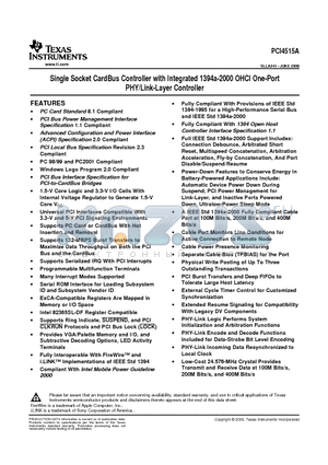 PCI4515AGHK datasheet - Single Socket CardBus Controller with Integrated 1394a-2000 OHCI One-Port PHY/Link-Layer Controller