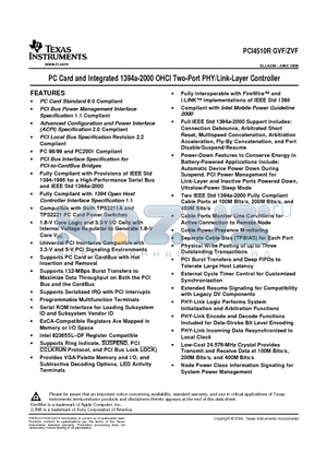 PCI4510RGVF datasheet - PC Card and Integrated 1394a-2000 OHCI Two-Port PHY/Link-Layer Controller