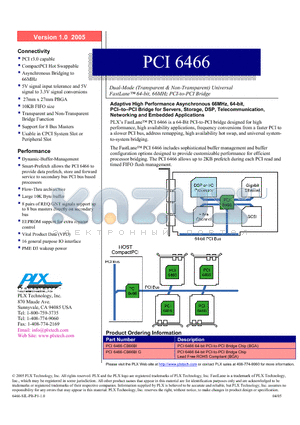 PCI6466-CB66BI datasheet - Dual-Mode (Transparent & Non-Transparent) Universal FastLane 64-bit, 66MHz PCI-to-PCI Bridge