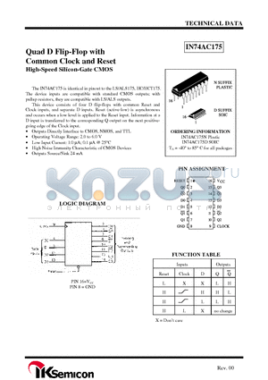 IN74AC175 datasheet - Quad D Flip-Flop with Common Clock and Reset High-Speed Silicon-Gate CMOS
