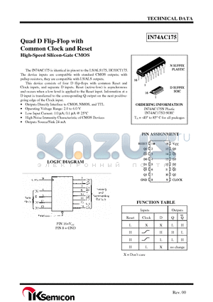 IN74AC175D datasheet - Quad D Flip-Flop with Common Clock and Reset High-Speed Silicon-Gate CMOS