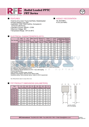 FRT050-33F datasheet - Radial Leaded PPTC FRT Series