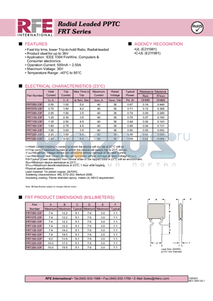 FRT090-33F datasheet - Radial Leaded PPTC FRT Series