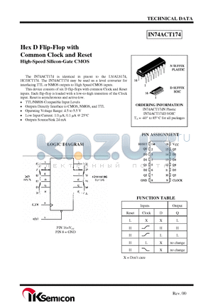 IN74ACT174N datasheet - Hex D Flip-Flop with Common Clock and Reset High-Speed Silicon-Gate CMOS