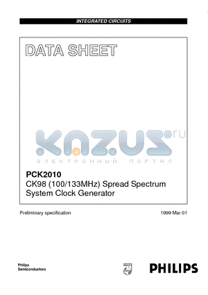 PCK2010 datasheet - CK98 100/133MHz Spread Spectrum System Clock Generator