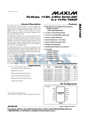 MAX1069BCUD datasheet - 58.6ksps, 14-Bit, 2-Wire Serial ADC