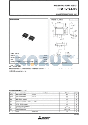 FS10VSJ-06 datasheet - Nch POWER MOSFET HIGH-SPEED SWITCHING USE