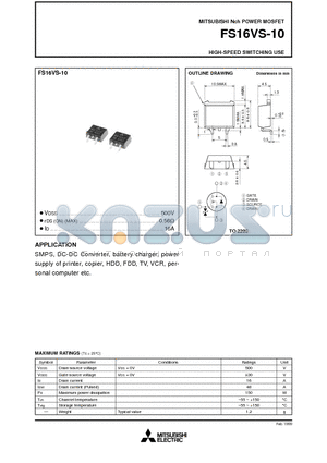FS16VS-10 datasheet - Nch POWER MOSFET HIGH-SPEED SWITCHING USE