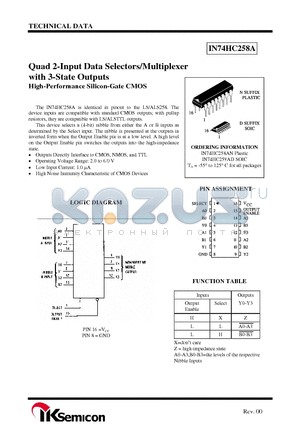 IN74HC258AD datasheet - Quad 2-Input Data Selectors/Multiplexer with 3-State Outputs High-Performance Silicon-Gate CMOS