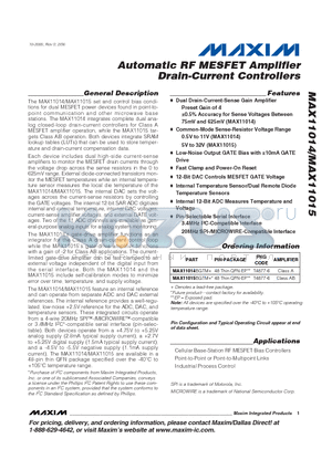 MAX11014BGTM datasheet - Automatic RF MESFET Amplifier Drain-Current Controllers