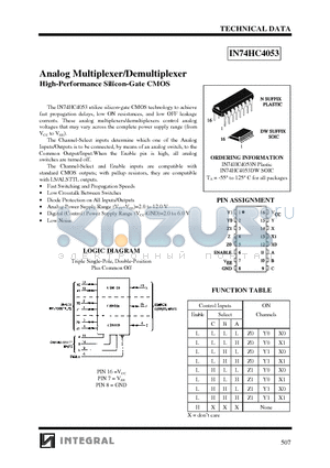 IN74HC4053N datasheet - Analog Multiplexer/Demultiplexer