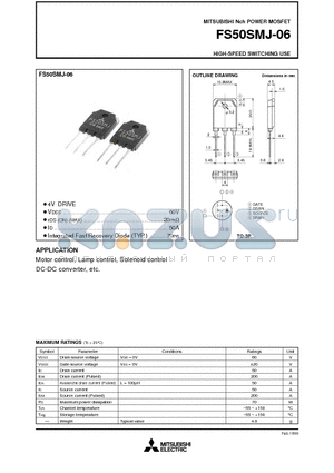 FS50SMJ-06 datasheet - Nch POWER MOSFET HIGH-SPEED SWITCHING USE