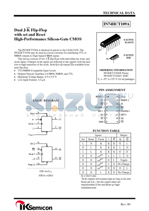 IN74HCT109AN datasheet - Dual J-K Flip-Flop with set and Reset High-Performance Silicon-Gate CMOS